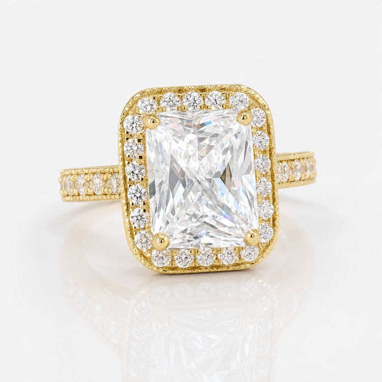 Radiant Brilliant Cut Pave Halo Amazing Moissanite Engagement Ring