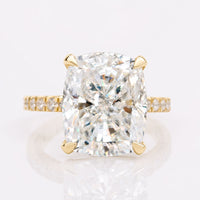 Cushion Cut Moissanite Engagement Ring, 6.13 TW Hidden Halo Pave Set Moissanite Ring