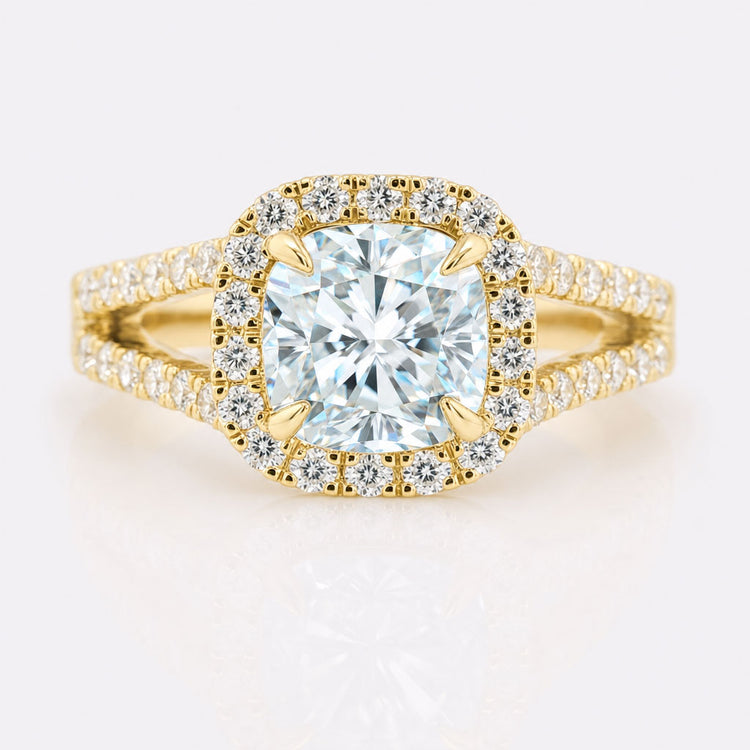 Cushion Cut Moissanite Split Shank Halo Ring 2.0 TCW