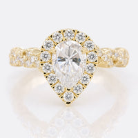 1.61 TCW Pear-Cut Halo Twist Pave Moissanite Engagement Ring