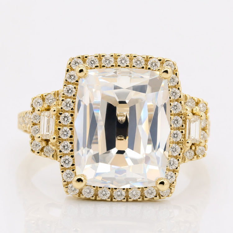 5.10 TCW Cushion Cut Old European Cut Moissanite Halo Engagement Ring