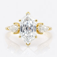 2.54 TCW Center Hexagon Rose Cut with side Kite Three Stone Engagement Ring