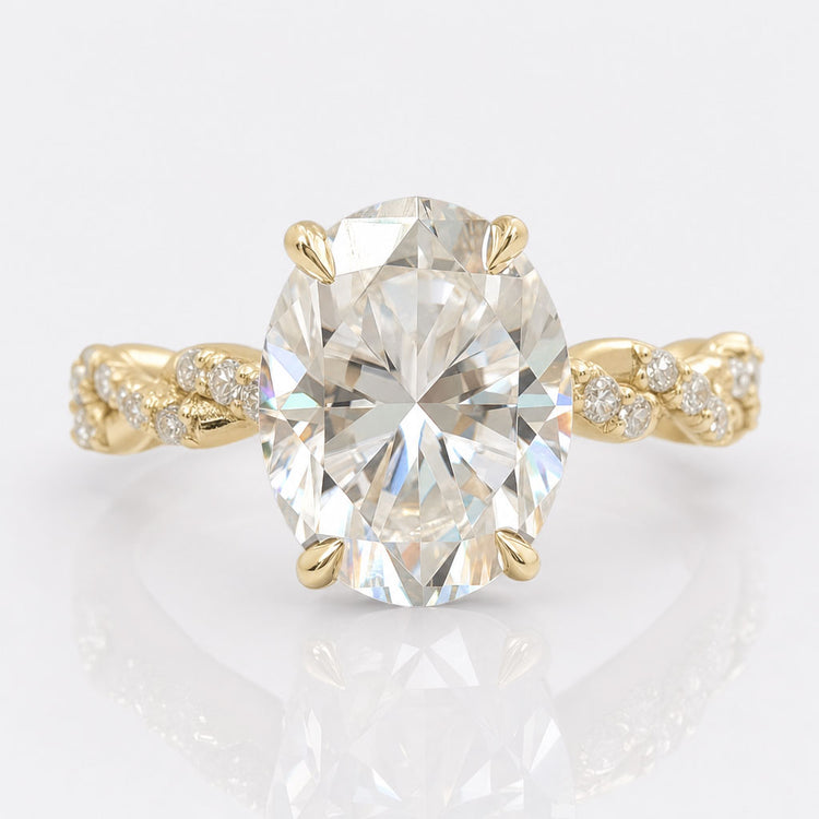 Oval Cut Moissanite Rope Pavé Ring 2.2 TCW