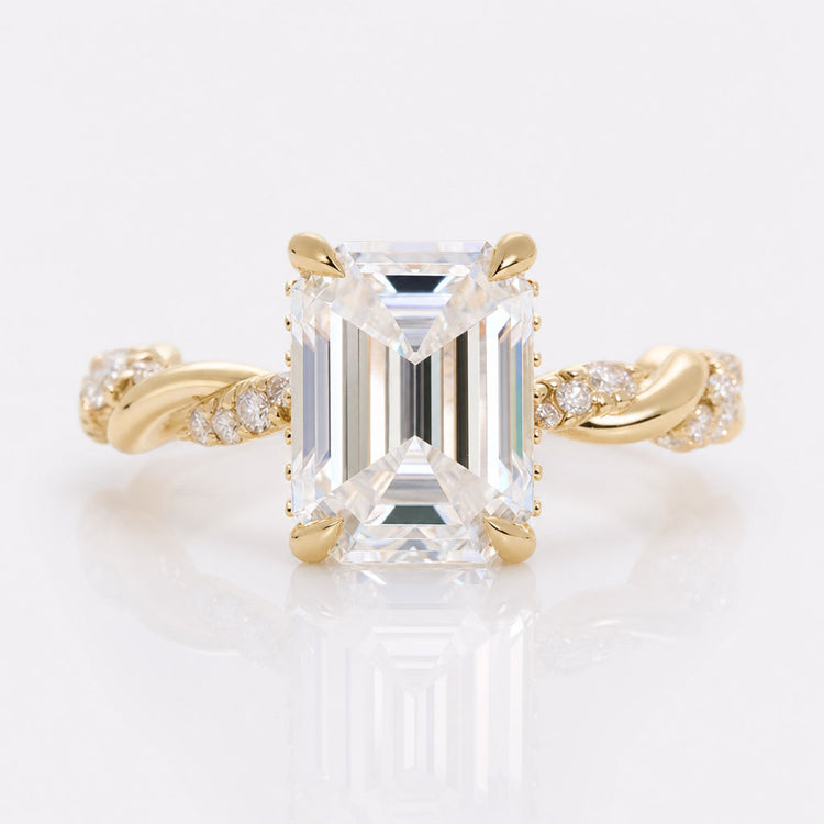 2.66 TCW Emerald Cut Contemporary Twisted Pave Set Moissanite Engagement Ring