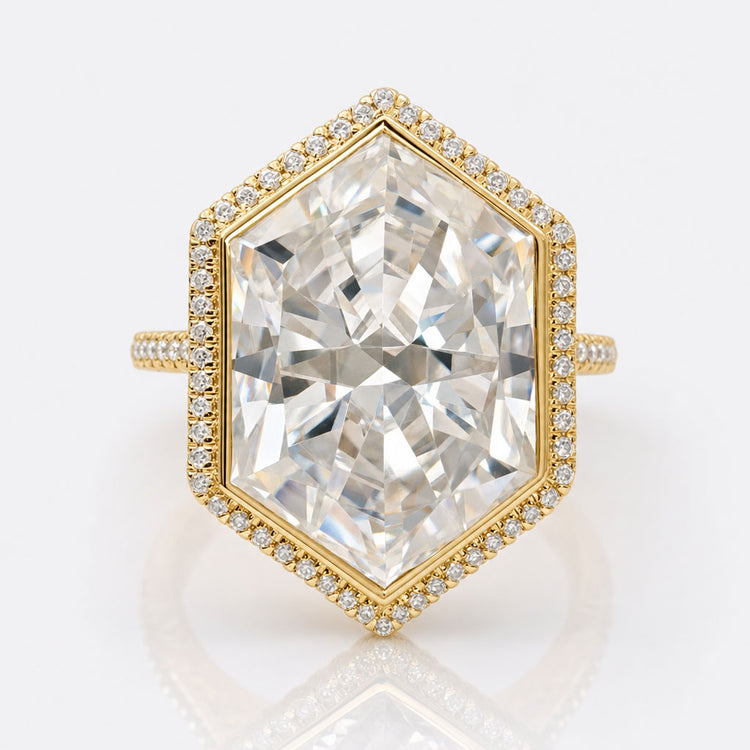 7.12 TCW Elongated Hexagon Double Row Pave Set Moissanite Engagement Ring