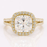 Contemporary 4.02 TCW Cushion Cut Split Shank Halo Engagement Ring