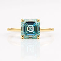 2.21 CT Asscher Step Cut Cyan Blue Moissanite Solitaire Engagement Ring