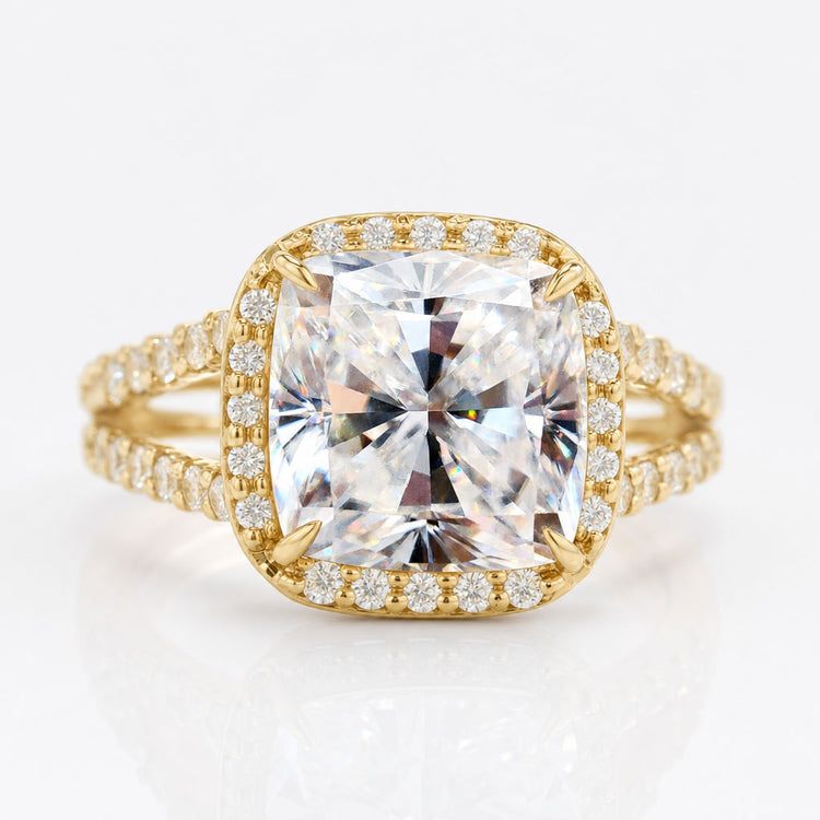 Cushion Cut Moissanite Split Shank Halo Ring 4 CT