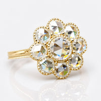 1.72 TCW Round Rose Cut Dazzling Cluster Halo Moissanite Engagement Ring