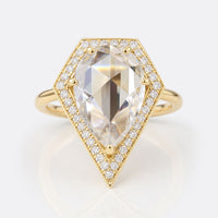 Vintage Style 3.48 TCW Pear Rose Cut, Diamond Shape Unique Halo Engagement Ring