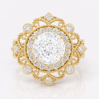 Antique Vintage 5.79 TCW Portuguese Cut Filigree Halo Moissanite Engagement Ring