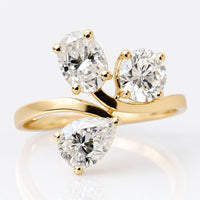 Oval, Round and Pear Cut Moissanite Ring, Three Stone Engagement Ring