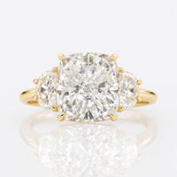 4.31 TCW Cushion Cut with Half Moon Antique Three Stones Engagement Ring