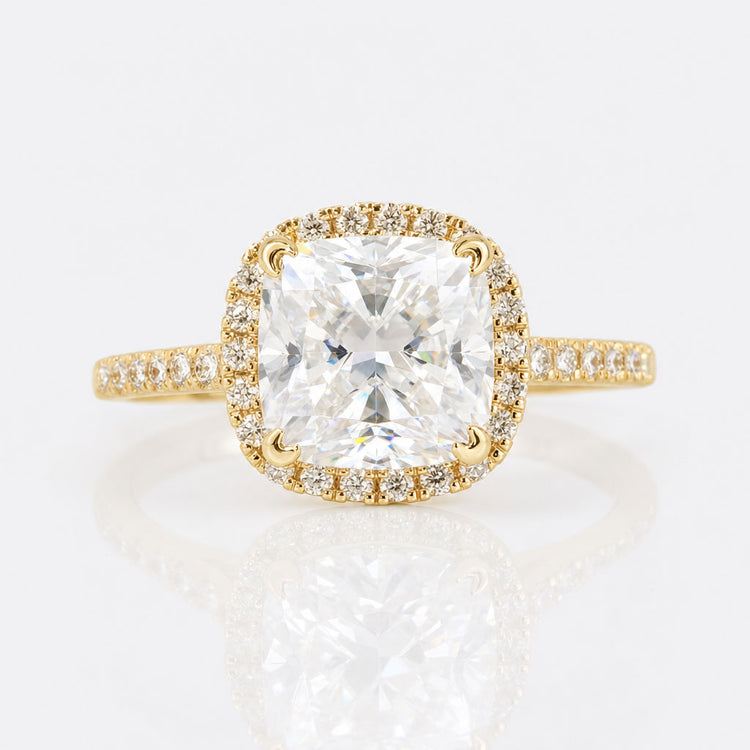 1.83 DEW Cushion Cut Dazzling Halo Moissanite Engagement Ring