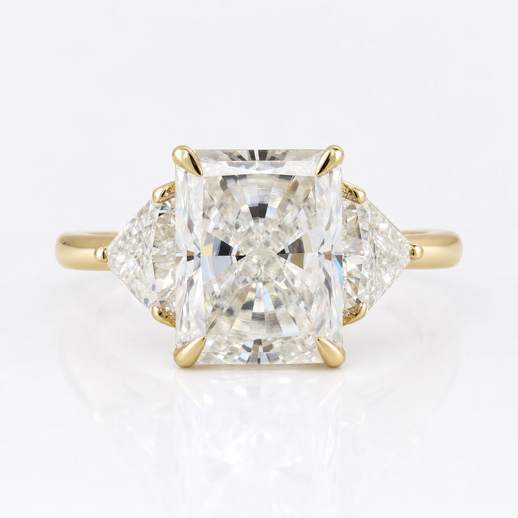 2.85 TCW Radiant and Trillion Amazing Moissanite Three Stones Engagement Ring