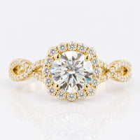 1.13 TCW Round Cut Dazzling Twisted Pave Set Halo Engagement Ring