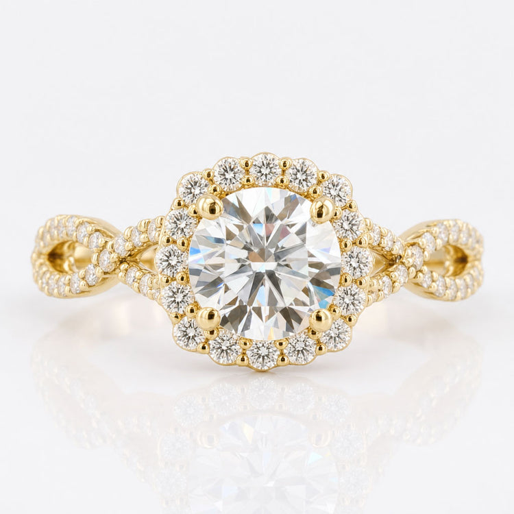 1.13 TCW Round Cut Dazzling Twisted Pave Set Halo Engagement Ring