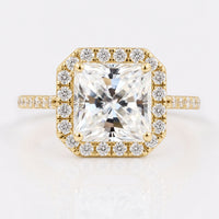 3.20 TW Radiant Cut Cathedral Set Affordable Moissanite Halo Engagement Ring
