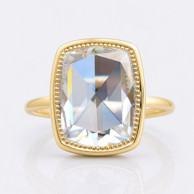 4.67 CT Cushion Rose Cut Milgrain Bezel Set Unique Open Gallery Simple Solitaire Moissanite Engagement Ring