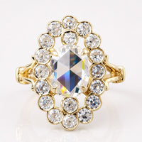 Antique Vintage 2.87 TCW Oval Rose Cut Moissanite Halo Engagement Ring
