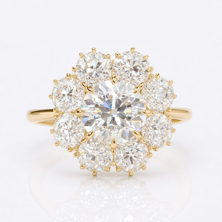 Cluster Halo 3.41 TW Old European Cut Moissanite Wedding Ring