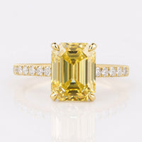 Canary Vivid Yellow 3.82 TCW Emerald Cut Unique Moissanite Engagement Ring