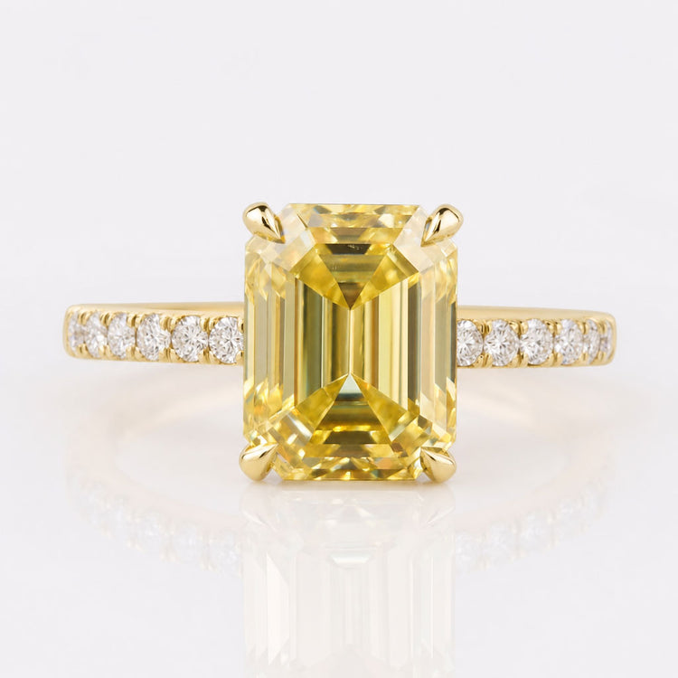Canary Vivid Yellow 3.82 TCW Emerald Cut Unique Moissanite Engagement Ring