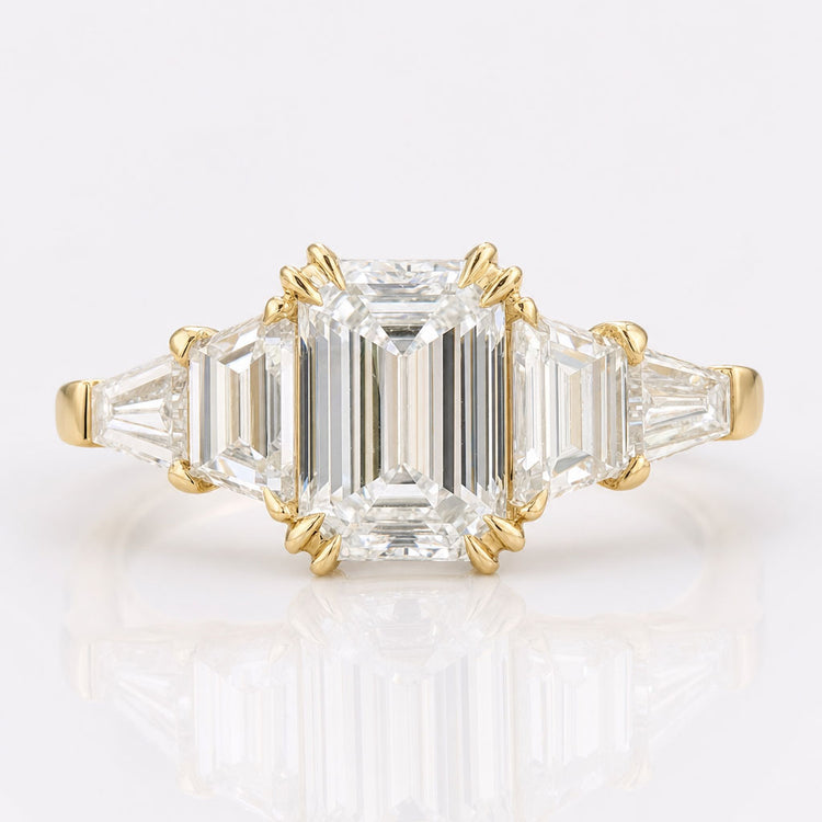 3.46 TW Emerald Cut Modern Classic Five Stones Moissanite Engagement Ring