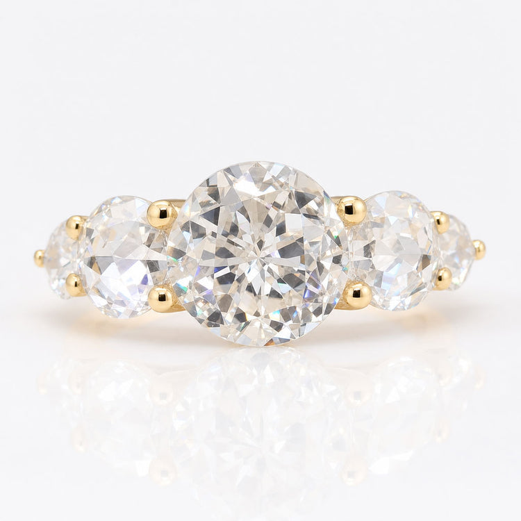 Five Stone Engagement Ring, 4.91 TW Jubilee Cut Moissanite Ring