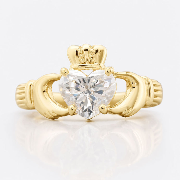 Claddagh ring, 6.00 MM Heart Cut Moissanite Twisted Shank Celtic Ring