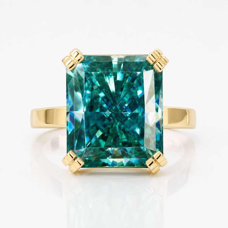 8.44 TCW Cyan Blue Radiant Cut Hidden Halo Moissanite Engagement Ring