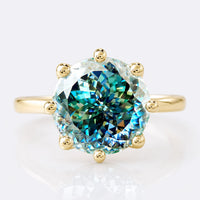 Portuguese Cut Cyan Blue Moissanite Solitaire Cathedral Setting Ring 3.8 CT