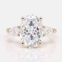 Elegant 4.13 TW Oval Rensu Cut Unique Three Stones Moissanite Engagement Ring