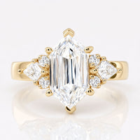 Dual Row Pave Set Vintage Inspired 2.66 TW Hexagon Criss Cut Unique Moissanite Engagement Ring