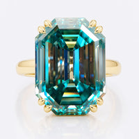 26.13 CT Emerald Krupp Cut Cyan Blue Cathedral Set Moissanite Solitaire Ring