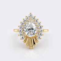 3.19 TW Pear with Black Baguette Moissanite Unique Double Halo Ring