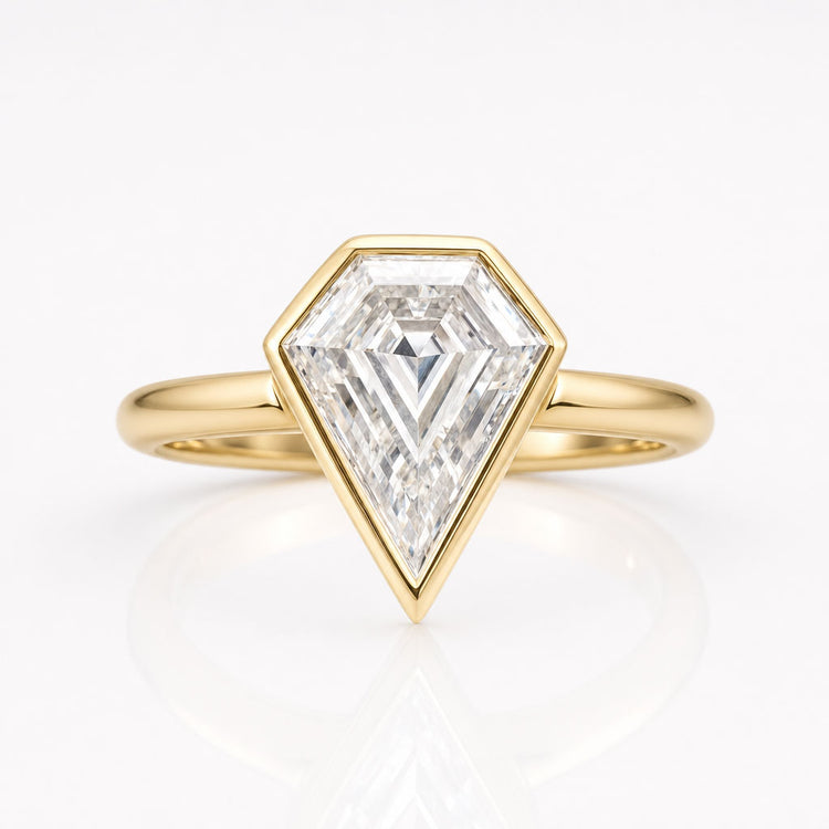 Unique 1.93 CT Shield Cut Moissanite Diamond Bezel Set Moissanite Solitaire Engagement Ring