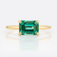 East to West Engagement Ring, 1.70 CT Emerald Cut Green Moissanite Solitaire Ring