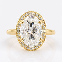 Two Side Halo Ring, 14.03 Carat Oval Cut Engagement Ring, Double Claw Prong Setting Ring