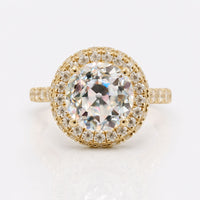 Round Old European Cut Moissanite Double Pavé Halo Ring 1.8 CT
