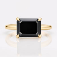Emerald Cut Black Moissanite East to West Solitaire Ring 2.7 CT