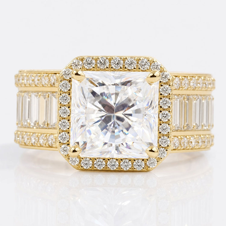2.86 CT Square Radiant Cut Moissanite Engagement Ring, Pave Baguette and Round Moissanite