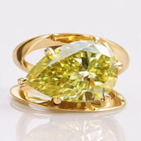 Pear Cut Canary Yellow Moissanite Solitaire Knife Edge Split Shank Ring 4.9 CT