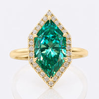 Dutch Marquise Cut Green Moissanite Pavé Halo Ring 2.7 CT