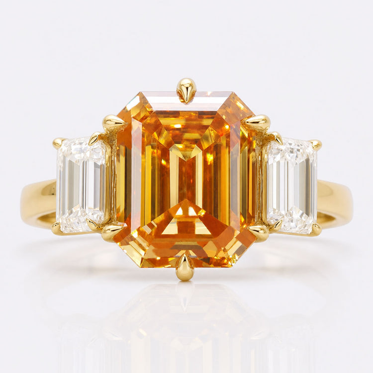 Emerald Cut Champagne Moissanite Three Stone Ring 0.2 - 5 CT
