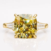 Cushion Cut Canary Yellow Moissanite Three Stones Ring 3.9 CT