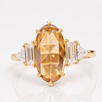 2.16 CT Moval Rose Cut Champagne Moissanite Ring, Five Stone Ring