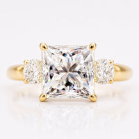 Princess Cut Moissanite Twisted Pavé Shank Three Stone Ring 2.1 CT