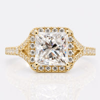 Princess Cut Colorless Moissanite Pavé Halo Split Shank Ring 1.4 CT