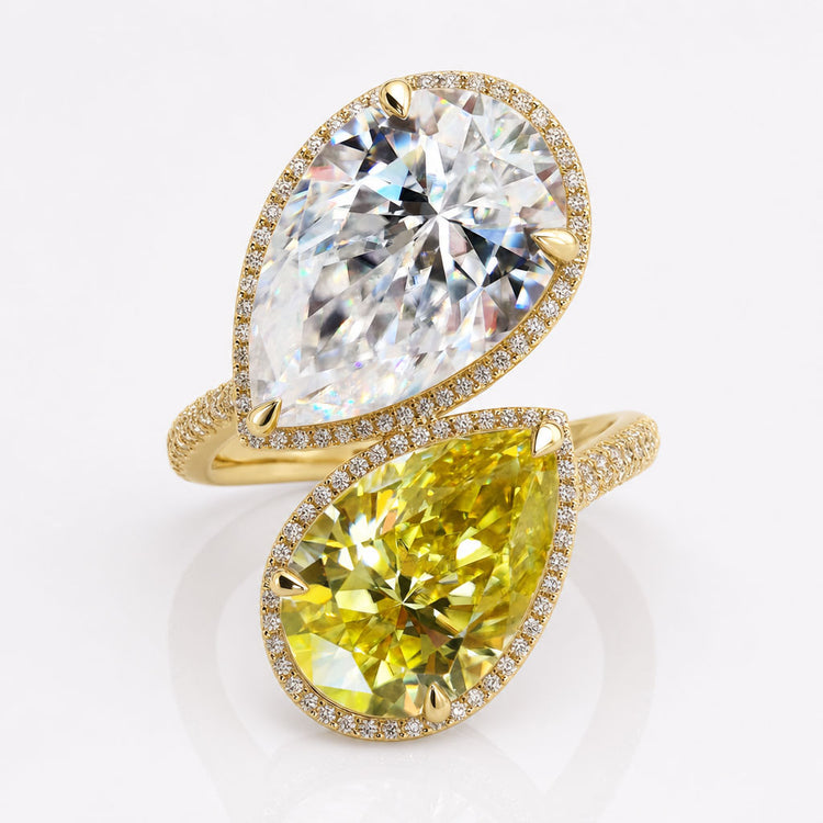 Pear Cut Unique Moissanite Toi Et Moi Pavé Halo Ring 11.31 TW